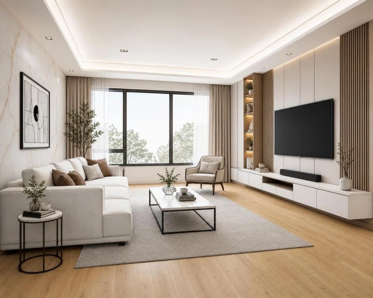 Photorealistic living room concept render